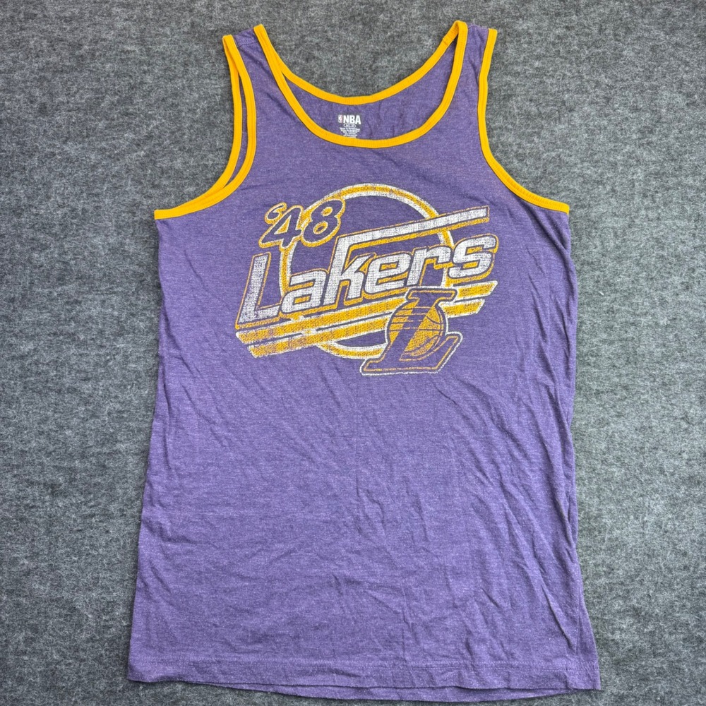 NBA Los Angeles Lakers Tank Top Mens‎ Medium Purple Yellow Distressed Graphic